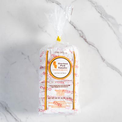 Packaged pork tamales.