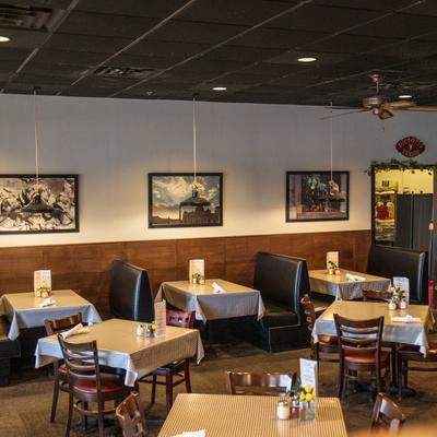 Diner area, tables, chairs.