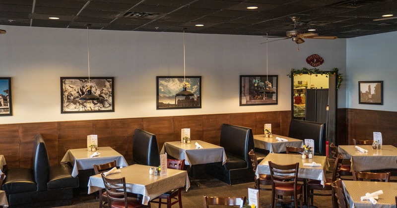 Diner area, tables, chairs
