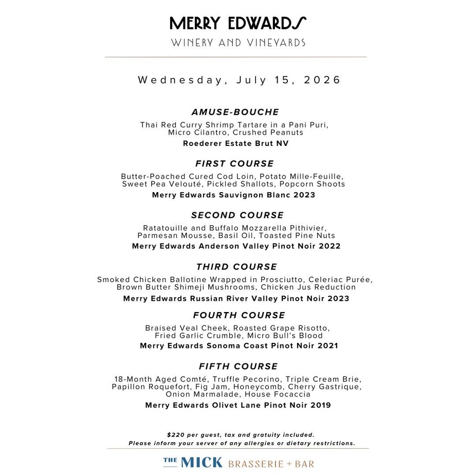 Merry Edwards Winemaker Dinner event