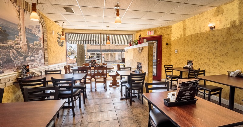 Interior, dining area with tables and chairs