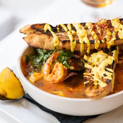 A bowl of seafood soup