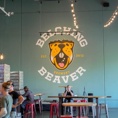 Interior, people, sign on the wall