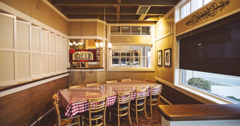 Interior, table and chairs, wall decoration