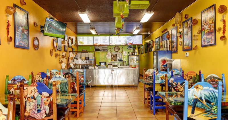 Interior, seating area with ordering counter in the back