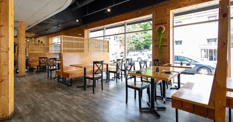 Interior, tables and chairs ready for guests