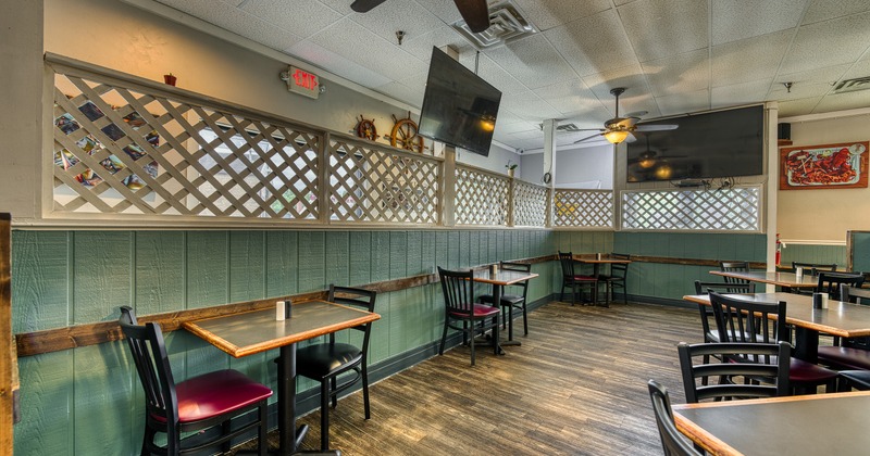 Cozy interior dining area with tables and chairs