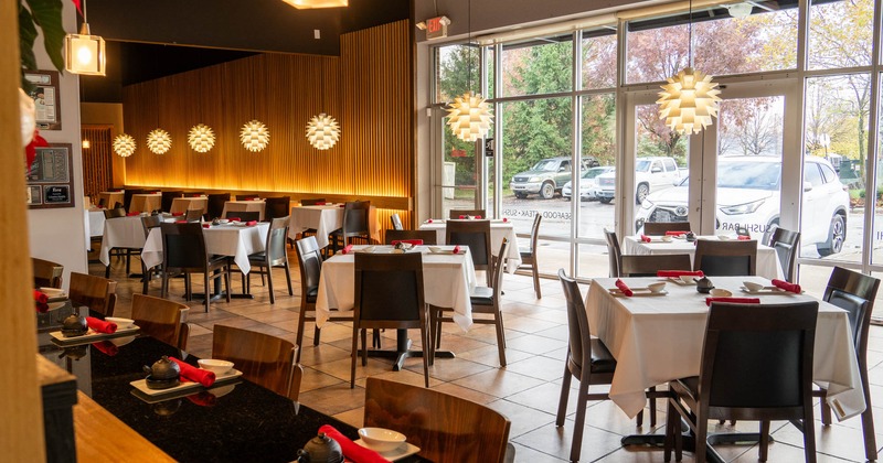 Dining area, set tables ready for guests