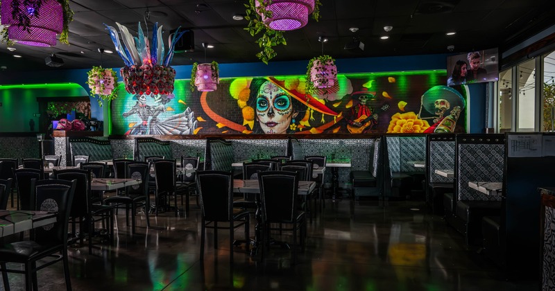 Interior, booths and tables all lined up