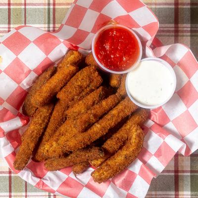 Fried Zucchini Sticks, with ranch dressing and marinara.