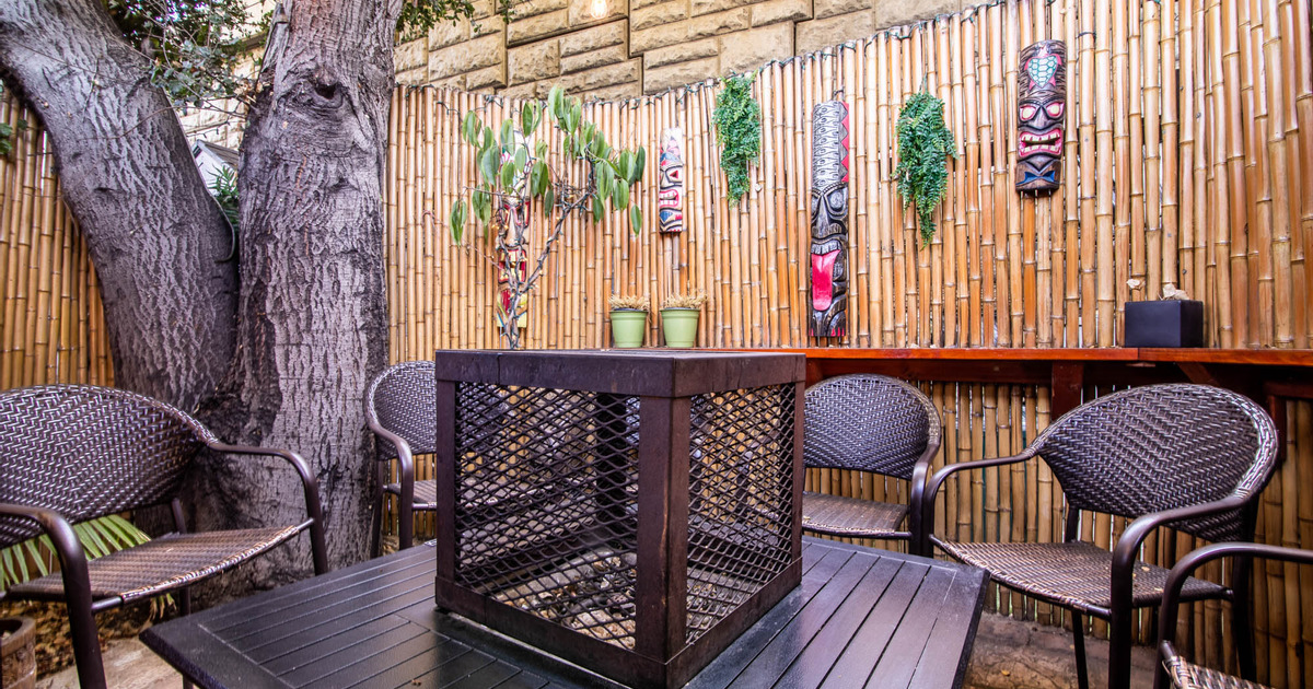Patio, table ready for guests
