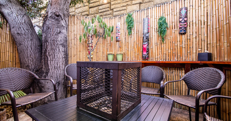 Patio, table ready for guests