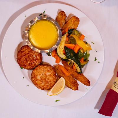 Crab Cakes, with veggies.