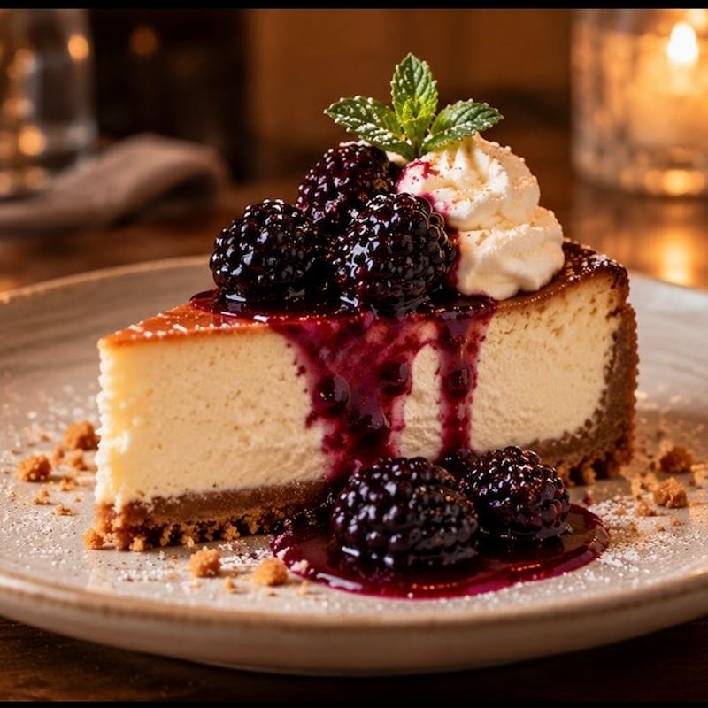 menu item 36 of 55, Mascarpone & Blackberry Cheesecake