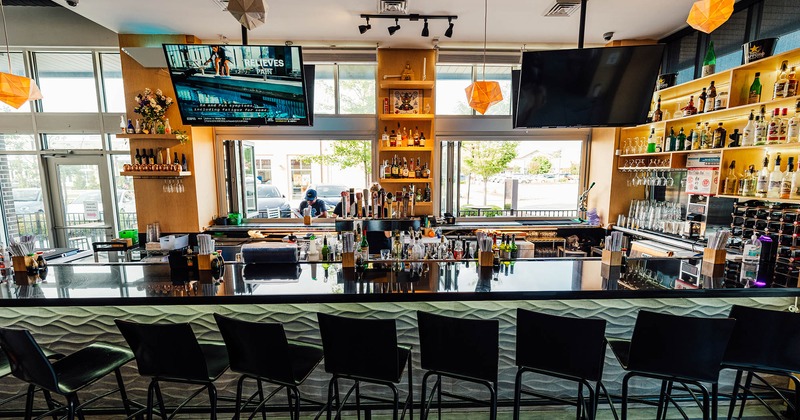 Interior, bar area with bar stools