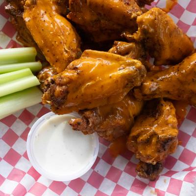 Thunder wings served with celery and ranch dip.