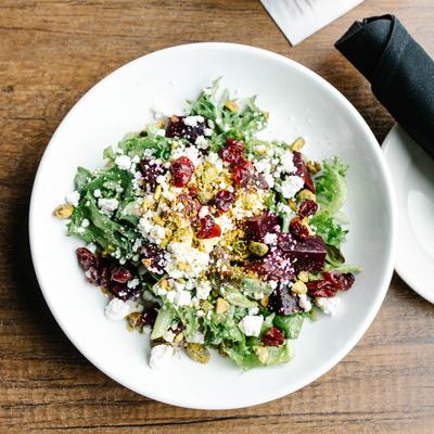 Roasted Beet, Goat Cheese & Pistachio Salad.