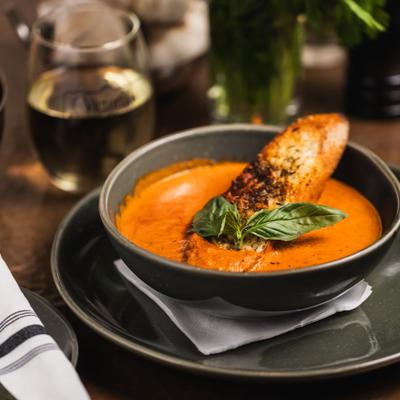 Tomato Basil Soup with Crostini.