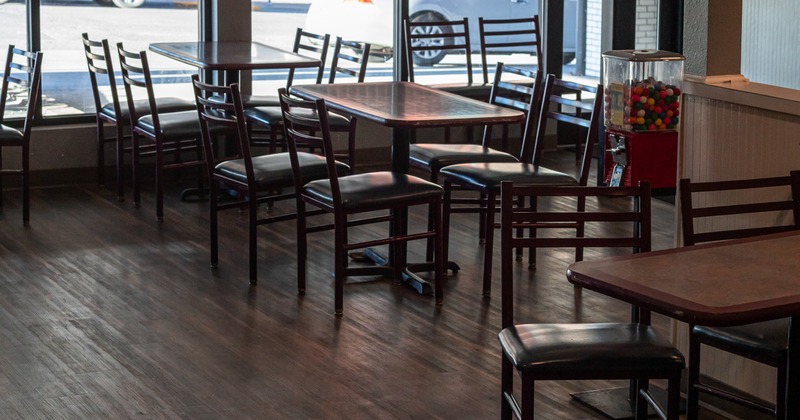 Interior, dining tables and seats