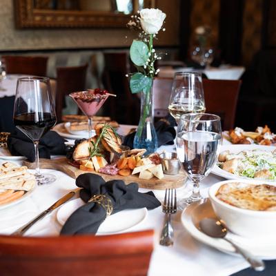 appetizers and plate settings.