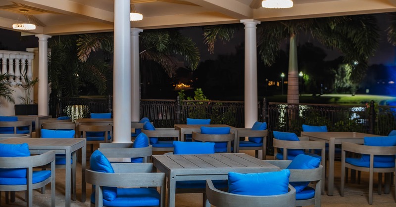 Exterior, covered seating area