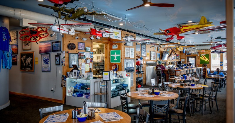 Interior, seating space with a bar