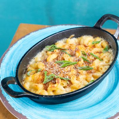 Mac and Cheese with chorizo sausage.