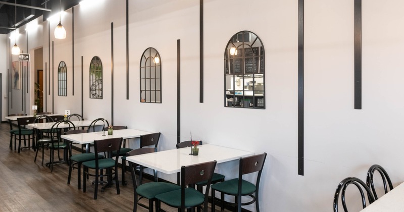 Interior, seating place near wall with mirrors