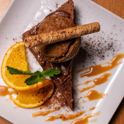 a served dessert, closeup.