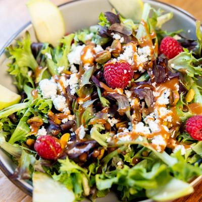 Mixed greens salad, close up.