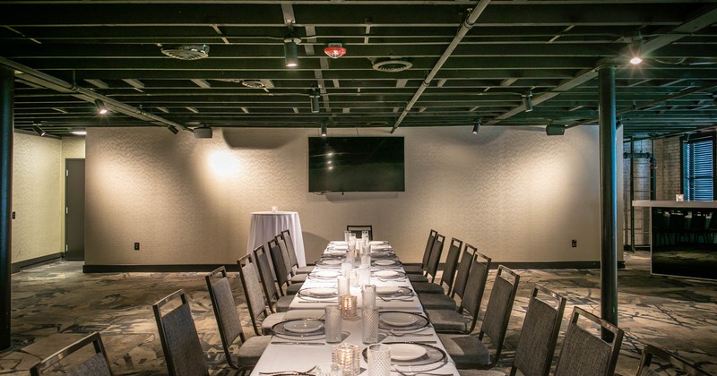 One long table set and ready for guests