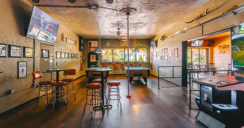 Interior, seating area with pool tables