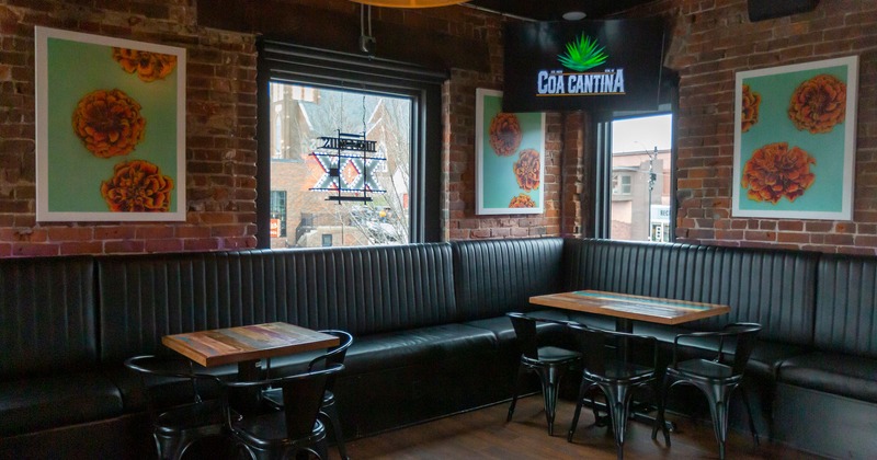 Seating area, wall decoration, big windows