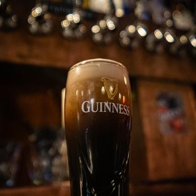 Glass of Guinness beer.