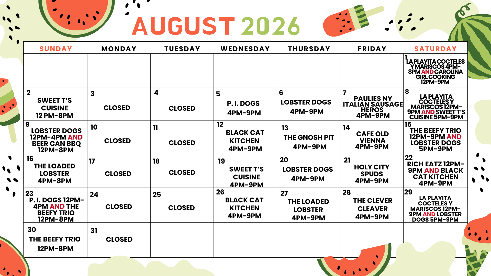 Food Truck Menu