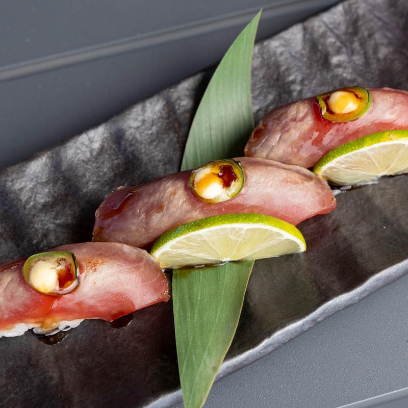 menu item 28 of 30, Seared Blue Fin Tuna Nigiri