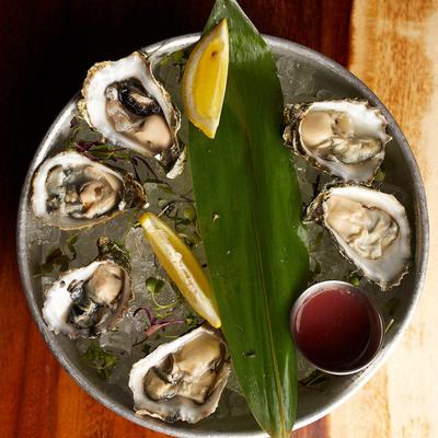 Oysters and cocktail sauce.