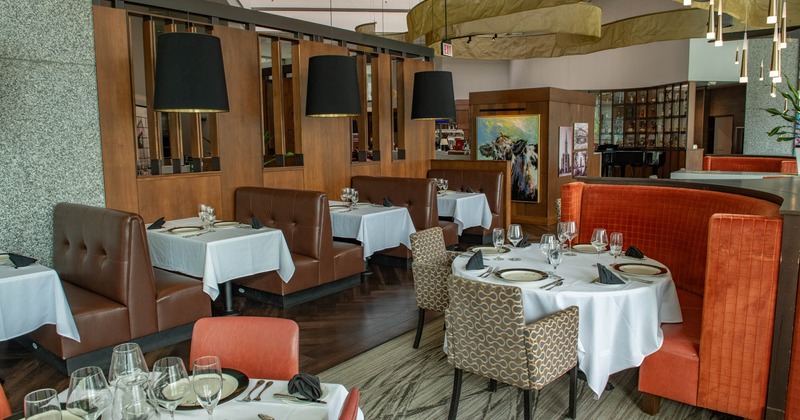 Interior, wide view, dining area