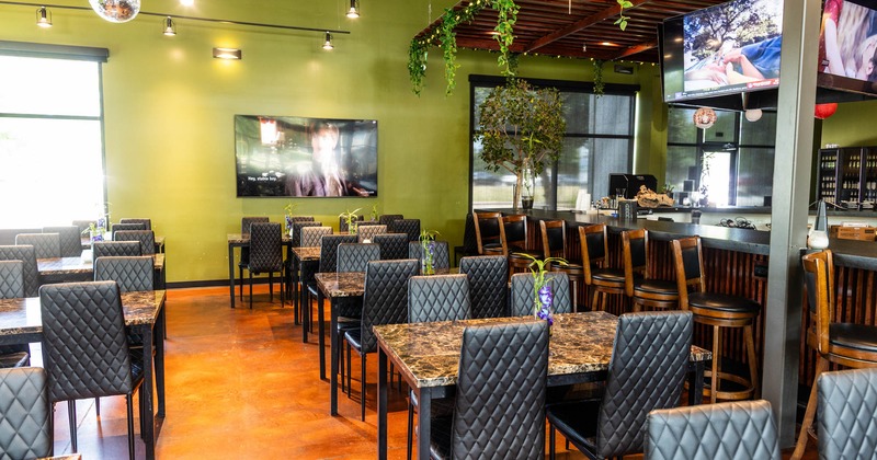 Interior, tables  and chairs lined up