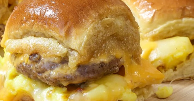 Breakfast sandwiches being prepared