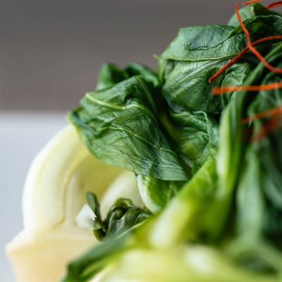 Stir Fried Baby Bok Choy, close up.