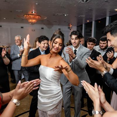 Wedding guests dancing.