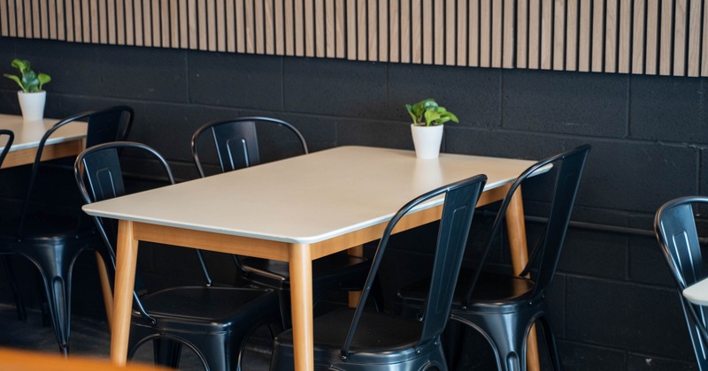 Interior, tables and chairs