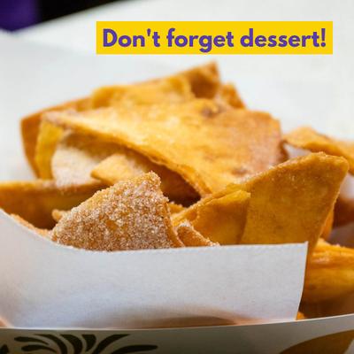 Cinnamon sugar chips served in a paper tray.