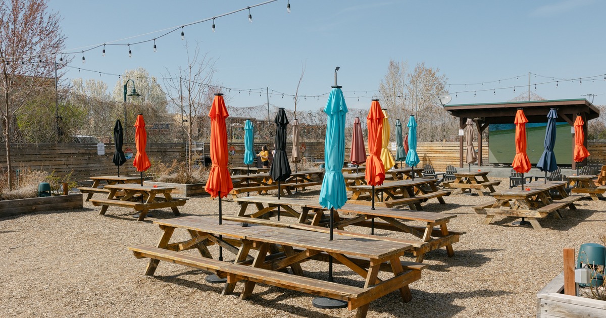 Exterior, garden tables, benches, parasols