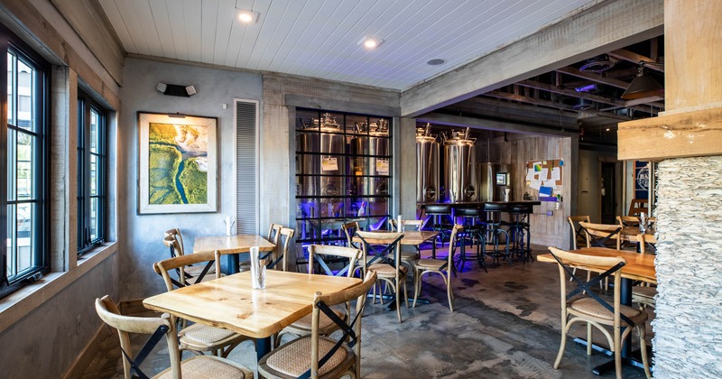 Interior, seating area, painting on a wall