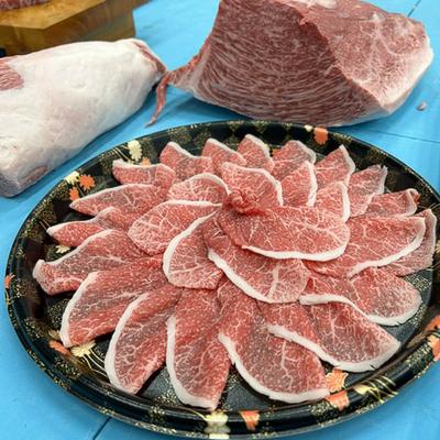 Raw beef table display.
