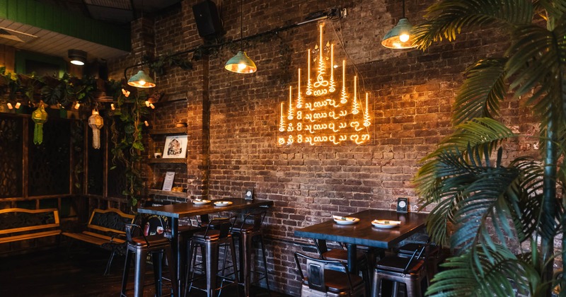 Interior, top tables with chairs ready for guests