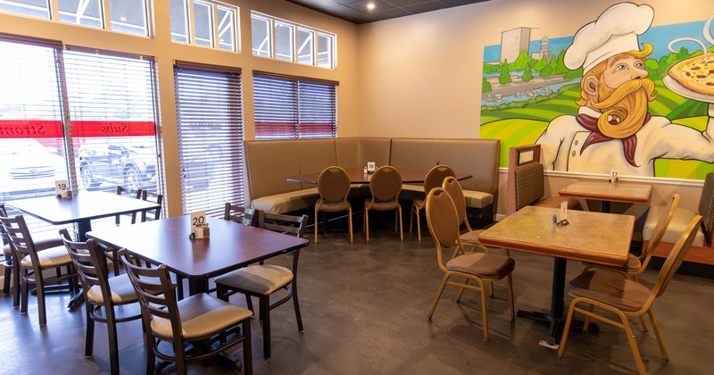 Cozy restaurant interior, seating space