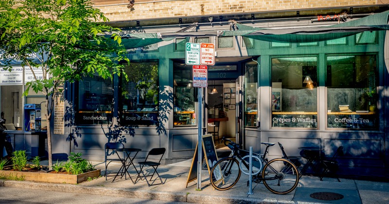 Exterior, seating place near entrance